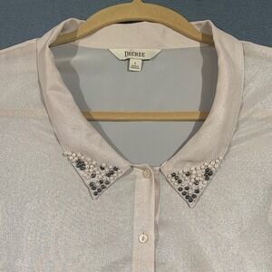 Decree Womens Sheer Blouse Size L Pearlcore Collar Blouse Large High Low